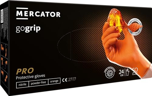 GEGRIP Einweghandschuhe, Einmalhandschuhe extra stark, Nitrilhandschuhe , 3x dicker, Handschuhe Einweg mit Diamant Grip, Arbeitshandschuhe,Industrie&Montage, versch. Farben,50 Stk/Box (orange, XL)