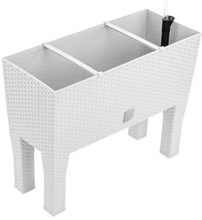 magubo Hochbeet Balkon mit Füßen, Rattan-Optik Pflanzkübel und Blumentopf, Hochbeet mit Bewässerungssystem für den Innen- und Außenbereich (Weiß, 800)