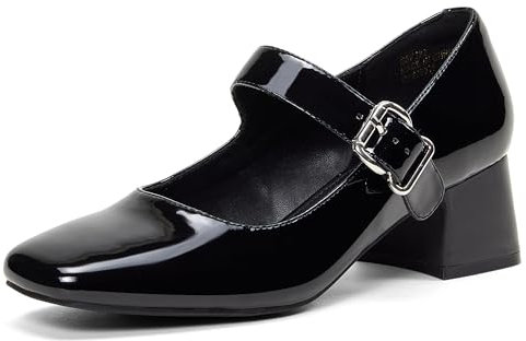 GENSHUO Mary Jane Damen Pumps mit Chunky Low Heel, Rundzehen, Klassische Kleid-Schuhe für Frauen,Schwarze Damenschuhe,40 EU