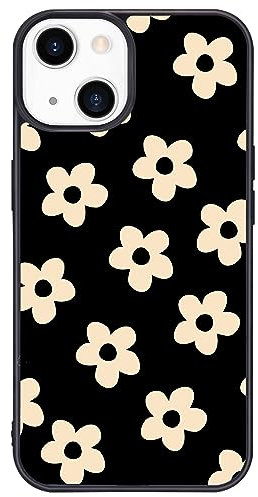 Wihytec White Daisy Phone Case for iPhone 11 Daisy Flower Black Case Cover TPU Bumper Hard Back Shockproof Preppy Phone Case Women Girly Women Phone Case Cover with Flower Design