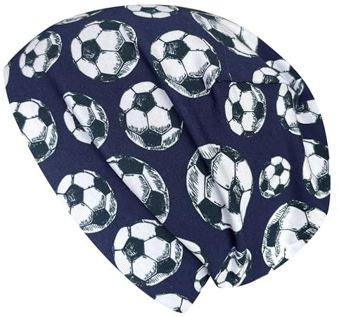 Wollhuhn Jungen/Mädchen Shorties Beanie/Beanie-Mütze/Kinder-Mütze Bequem Viele Motive Jersey Zweilagig Gefüttert Übergangszeiten (Öko-Stoffe/Bio) 2024202401 (Fußball Dunkelblau, L)