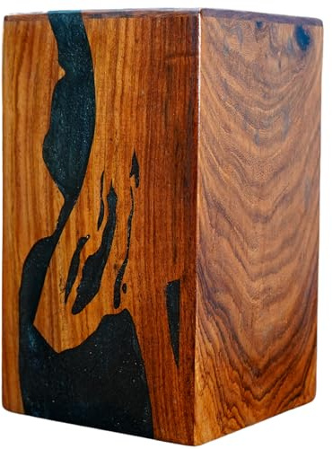 Meilleure urne en bois pour cendres humaines – Grande boîte de crémation pour adultes, urne funéraire personnalisée pour funérailles (rasin noir, taille M, peut contenir jusqu'à 614 cm³)