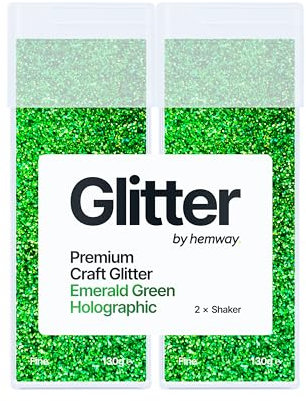 Hemway Premium Glitter Shakers - Emerald Green Holographic | Fine Metallic Flake Sequins for Resin & Epoxy Crafts | Craft Supplies for Tumblers, Festival, Face, Body, Eye & Nail Art | 130 g (2 Pack)