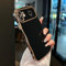 ZTOFERA Compatible with iPhone 11 Case for Girls Women, Cute Curly Wave Frame Shape Soft Silicone Case with Love Heart Pattern Camera Protection Golden Edging Shockproof Bumper Cover, Black