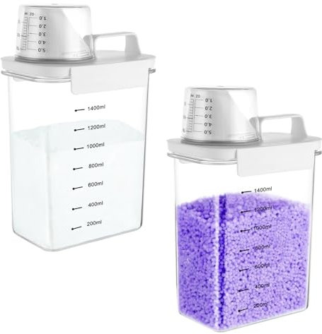 SHUESS 2 Stück Waschpulver Aufbewahrungsbox, 1800 ML Waschpulver Dosierer mit Messbecher, Luftdichter Waschmittelspender für Waschpulver Wäscheparfüm