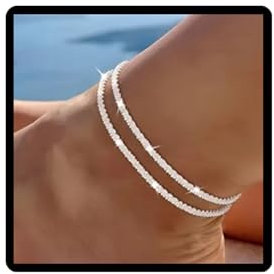 Yeesabella Anklets for Women, Dainty Layered Waterproof Anklet, Beaded Rope Link Beach Ankle Bracelets Anklet Set for Women