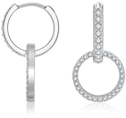 Bewenda 925 Sterling Silver Double Oval Hoop Earrings with Zircon, Convertible Link and Paperclip Chain Design, Hypoallergenic Sleeper Earrings for Women and Girls