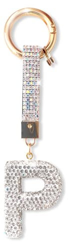 ZVRSUA Porte-clés Alphabet Diamant Argenté Femme, Mignon et Brillant,Clés de Voiture Accessoire de sac à dos, Cadeaux Personnalisés(P)