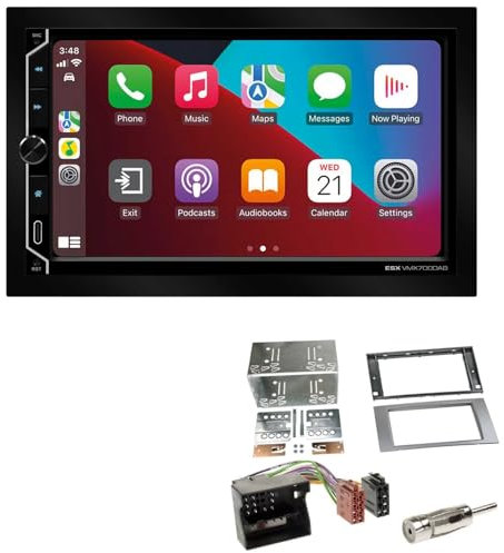 ESX VMX700DAB 2-DIN Autoradio kompatibel mit Wireless Apple CarPlay Android Auto Bluetooth DAB+ passend für Ford Fiesta 2005-2008 Silber