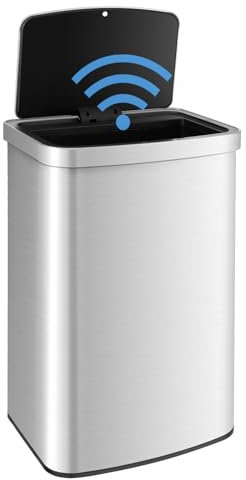 GIANTEX Poubelle avec capteur, 50 l, capteur automatique, couvercle à fermeture douce, en acier inoxydable, pour cuisine, bureau, 39 x 29,5 x 60 cm