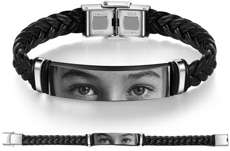 Personalisiertes Armband für Frauen und Männer, Paare, schwarze/braune/graue Armbänder mit eingraviertem Foto, Auge des Geliebten, personalisierte Armbänder, Weihnachtsarmband, Geschenk (Schwarz)