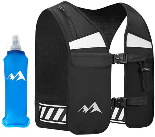 HSYFUNA Gilet Hydratation Running Femme et Homme, Léger et Réfléchissant, Gilet Course à Pied avec Bouteille d'eau 500 ML, Sac à Dos Trail Réglable pour Marathon, Randonnée, Cyclisme, Plein Air