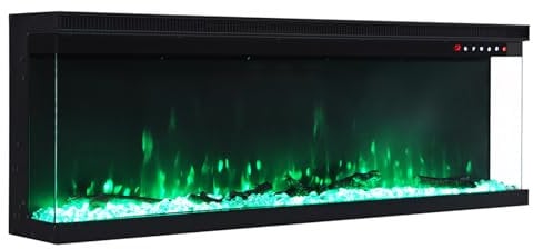 INMOZATA Electric Fire 80inch/203.2cm Recessed/Freestanding Electric Fireplace 3-Side Glass Display Media Wall Fire with 9 Colors Realistic LED Flame Effect Touch Remote Control & Overheat Protection