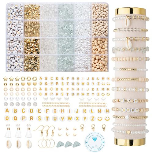 Natürliche Amazonit perlen für armbänder Edelstein Perlen Perlen Set Zum Auffädeln Kit Perlenset Beads für DIY armbänder selber machen Schmuck Halskette Ohrringe Kette für Kinder Erwachsene (White 2)