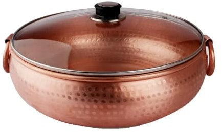 ZLSNOBLE Kupfer Hot Pot Verdickt Reinem Kupfer Induktionsherd Gas Special Flachen Boden Kupfer Topf Geeignet Für Familie Abendessen Und Picknick Im Freien(28cm)