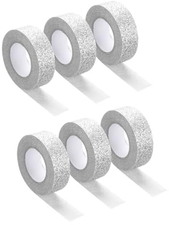 QUARKZMAN 6 Stück 0,6 Zoll x 5,5 Yards Glitzer Washi Tape Silber Bastelband Glitzer Klebeband Dekoratives Band Selbstklebend für Festivaldekoration Scrapbooking, Planer, DIY