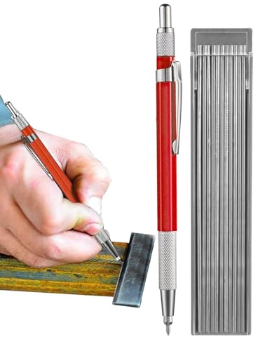 GkgWuxf Silver Welders Pencil, Metal Marking Pencil, Mechanical Woodworking Pencils, 12 Silver Round Refills 2mm | Steel Marking Pen, Piping Tools,