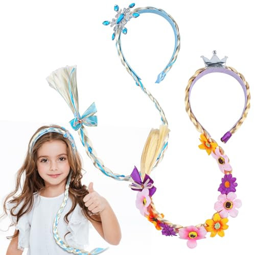 2Pcs Mädchen Perücken Haarteil, Kinder Haarreif Prinzessin Zopf, Prinzessin Perücke Zopf, Lange Haare Perücke Zöpfe für Mädchen, Kinder Perücken Zopf Geflochten Haarteil,für Karneval Maskerade Cosplay