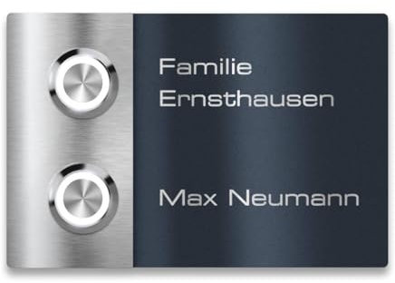Metzler Türklingel für Mehrfamilienhäuser mit Gravur - Namensschild Pulverbeschichtet in RAL 7016 - Edelstahl Klingel zur Unterputz-Montage - Größe: 12 x 8 cm