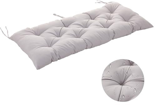 Warmiehomy Garden Bench Cushion 2 Seater, Waterproof Bench Seat Cushion 100cm with Non-Slip Straps, 8CM Thick Garden Bench Padded Cushion, Rectangle Dining Bench Seat Pads Outdoor Indoor(Light Grey)