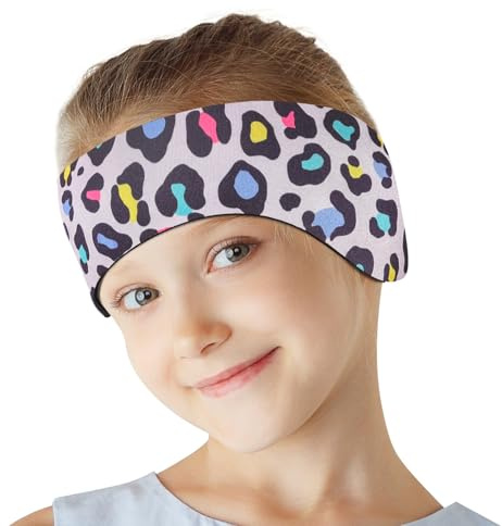 HeySplash Diadema de Natación para Niños, Banda para Cabeza de Neopreno Ajustable para Protección Oídos, Banda de Natación para Surf Buceo Canotaje Rafting, Talla M, Leopardo Rosa