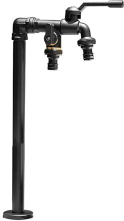 DJJYCTNM Columna de Agua de Jardín de Cobre con Doble Salida, Grifo Vertical Exterior Resistente al Frío y A Las Heladas, Fuente Jardin Exterior(Black,42CM/17IN)