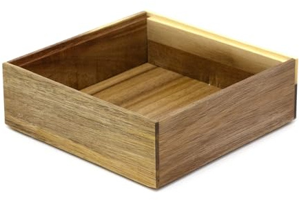 Carousel Home Acacia Wood Square Storage Organiser Box | Wooden Tray for Kitchen, Desk or Bathroom Drawers | Compact Stackable Drawer Organiser - 15x15cm