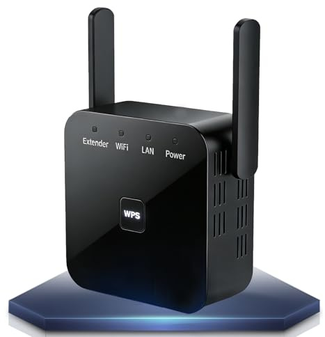 Newest WiFi Extender Booster, Internet Booster with 2 Antennas & Ethernet Port, WiFi Booster Range Extender, Coverage Up to 3000 Sq.Ft and 45 Devices, Quick Setup (Black)