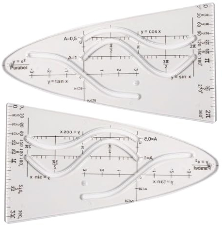Gabarits Parabole Mathématiques, Pochoir Parabolique, Règle Parabole, Gabarit Courbe Sinus/Cosinus, Outil de Dessin Géométrique pour étudiants, bureau, designer, 2pc