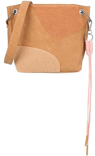 Fritzi aus Preussen Fritzi03 Limited Happy Flocked Umhängetasche Kunstleder Damen Crossbody Handtasche Festival City vegan Flock-Smile Karabiner 22,5 x 20,5 x 8,5 cm – Braun, Pink, Grün, Beige