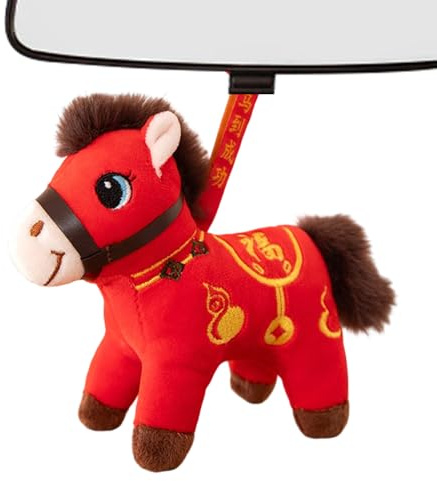 Penlimly Cheval du Nouvel an Chinois, Doux Mignon Chinois Portable Porte-Clés Charm, Porte-clés Mascotte Cheval, pour Voitures Maison École Bureaux Cafés Librairies Vitrine Tables à Manger Lits