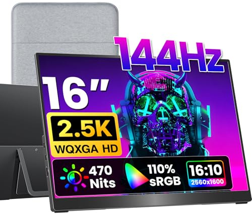 VisionOwl Portable Monitor 16 Inch 2.5K QHD 144Hz 16:10 Portable Screen HDMI USB-C Monitor for Laptop Mac Surface PC PS5 Xbox, with Built-in Kickstand & Speakers, VESA Mountable