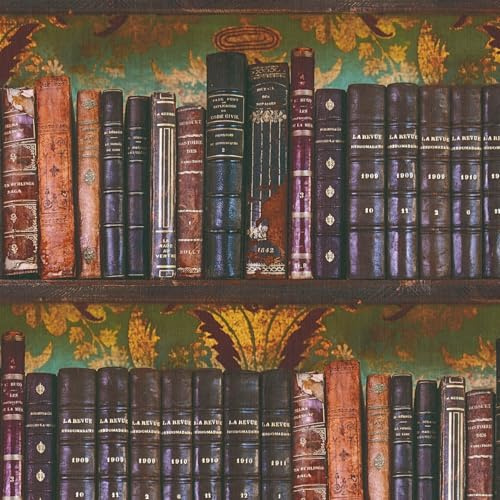 Profhome Bücher Tapete 791876-GU heißgeprägte Vliestapete braun grün wein-rot gold-gelb 0,53 m x 10,05 m = 5,33 m2