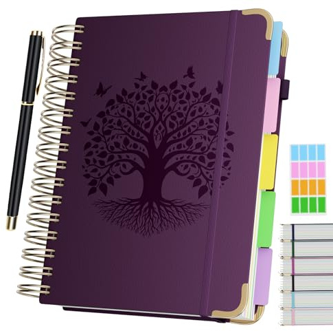 Notizbuch A5 Liniert, Notizblock mit 5 Trennblättern & Stift,320 Seiten Journal Buch mit 100gsm Dickes Tintenfestes Papier,Notizbuch Innentasche für Arbeit, Studium und Alltag,14.5 x 21 cm-Lila