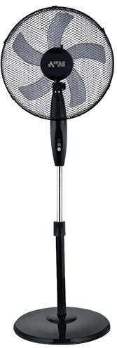 AthlixStar | 16” Pedestal Stand Fan with Heavy Round Base | 3 Speed Settings, 60W Powerful Airflow, Ergonomic Design | Adjustable Floor Fan with 5 Blades for Home, Office, Bedroom (Black)