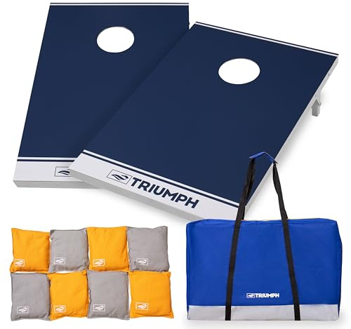 Triumph - Juego de Cornhole de Aluminio para Todo Tipo de Clima, 2 x 3 Pulgadas, Incluye 2 Tablas, 8 Bolsas de Cornhole y Estuche de Viaje, Color Azul