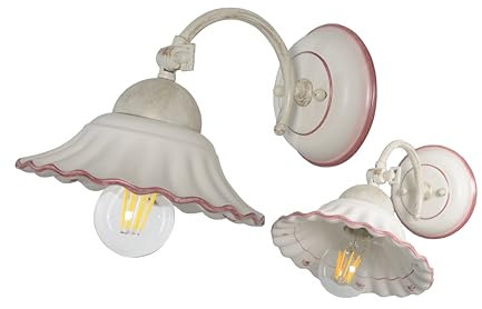 VANNI LAMPADARI - Applique da Parete Interno Agnese - Lampada da Parete con Braccio Orientabile in Ceramica Decorata a Mano - Applique Camera da Letto - Bagno - Cucina – Soggiorno, Rosa