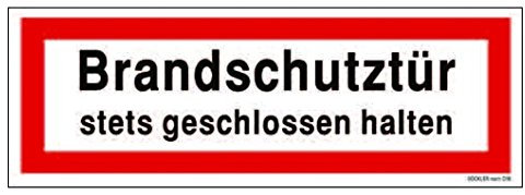Nur 1 x Versand Schild RWA/BMZ/SPZ/Aufzug/Schilder DIN 4066 Symbol Folie Selbstklebend, Größe 297 X 105, Farbe Brandschutztür stets geschlossen halten