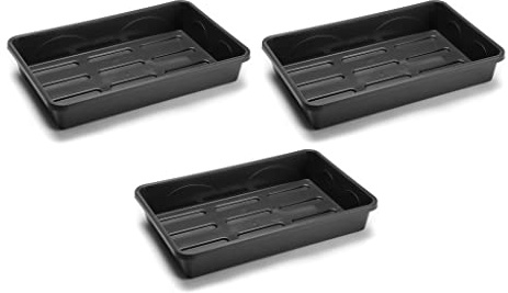 EarlyGrow Heavy Duty Medium Seed Gravel Tray 38x24x6cm Black 3-Pack | Black plastic. For garden greenhouse seed starting, germination and plant growth.