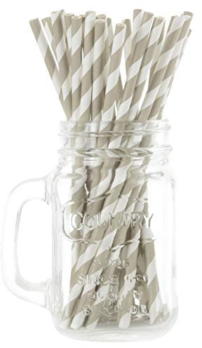 1000 Grey Stripe Eco Friendly Recyclable Paper Drinking Straws Bright Colours Stripes and Metallic Colours Great for Birthday Wedding Christmas Party Baby Shower Decoration Food Safe Single Use