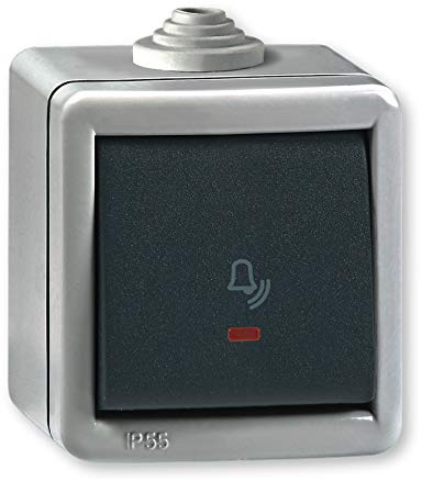 Aufputz Klingeltaster mit Glimmlampe 10AX/250V~ / IP 55 (Metallausführung) Grau mit Wippe in Anthrazit