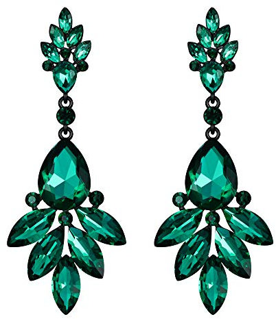 EVER FAITH Pendientes colgantes para mujer con forma de gota, diamantes de imitación de cristal para boda, tono verde y negro