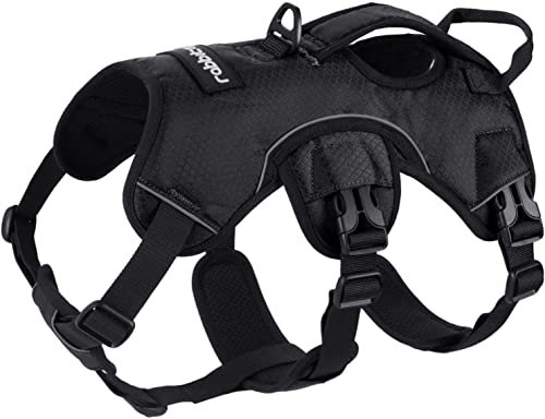 rabbitgoo Ausbruchsicheres Hundegeschirr Grosse Hunde mit Griff, Anti Zug Sicherheitsgeschirr Hund Atmungsaktiv, Verstellbare Brustgeschirr, Gepolstertem Hundeweste, Panikgeschirr, Schwarz XL