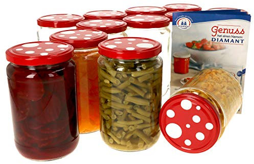 MamboCat 12er Set Einmachglas 720 ml I Rundgläser Einkochgläser mit Schraubdeckel I Twist Off to 82 I Aufbewahrungsgläser mit Deckel mit Fliegenpilz-Dekor I inkl. Rezeptheft