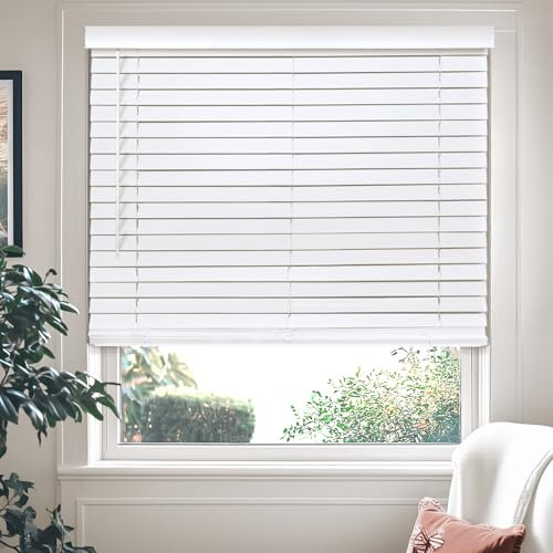 CHICOLOGY - Veneziane in finto legno, per finestre, tendine per casa, colore bianco basic, effetto legno, 91,4 cm di larghezza x 91,4 cm di altezza