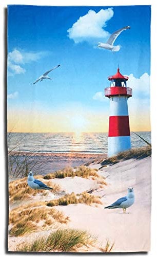 ESPiCO Strandlaken Badetuch Strand Beach Leuchtturm Meer Strandtuch Möwe Vogel Sand 100 cm x 180 cm