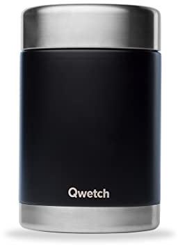 QWETCH - Boite Repas Nomade Isotherme - Noir 600ml - Boite Alimentaire Inox - 5h Chaud et 7h Froid - Sans BPA, Étanche & Reutilisable - Lunch Box pour bureau, pique-nique, randonnée