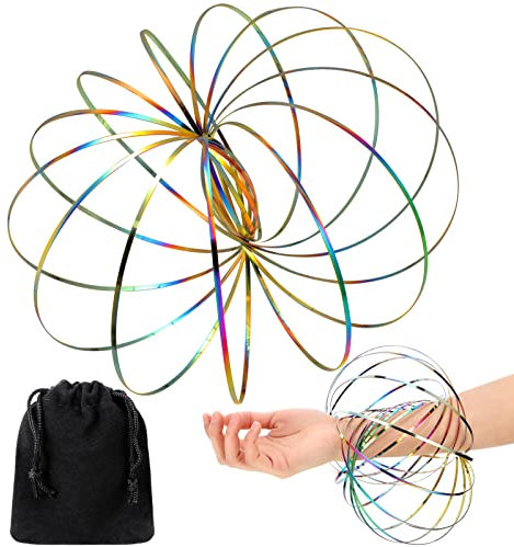 Sumind Durchflussringe Spielzeug 3D Arm Feder Magisch Durchflussring Edelstahl Multisensorisch Pädagogisch und Interaktiv Feder Spielzeug mit Schwarzem Samt Beutel für Antistress Spielzeug(Bunt)