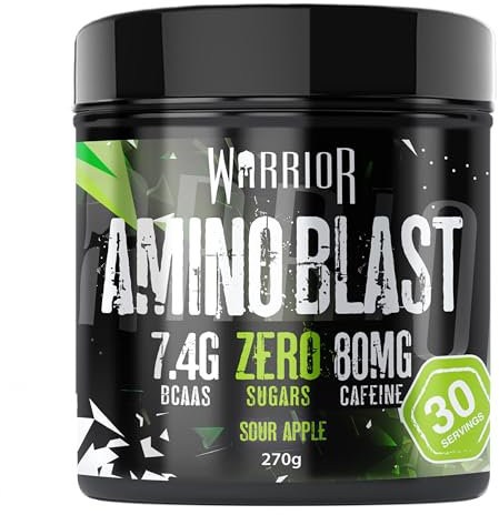Warrior Amino Blast 270g – BCAA Powder – Branched Chain Amino Acids Supplement, Intra Workout & Recovery, Energy Drink – 30 Servings (Sour Apple)