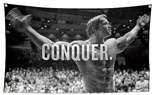 Arnold Schwarzenegger motivierende, inspirierende Wandflagge für Büro und Fitnessstudio, 91 x 152 cm, lustiges Poster, langlebige Männerhöhle, Veranstaltungen, Festivals.